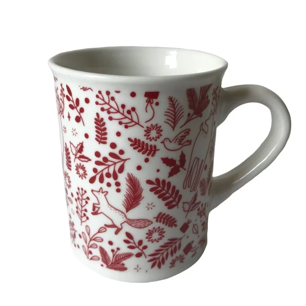Starbucks red deers birds fox holiday design coffee ceramic mug 12 oz‎